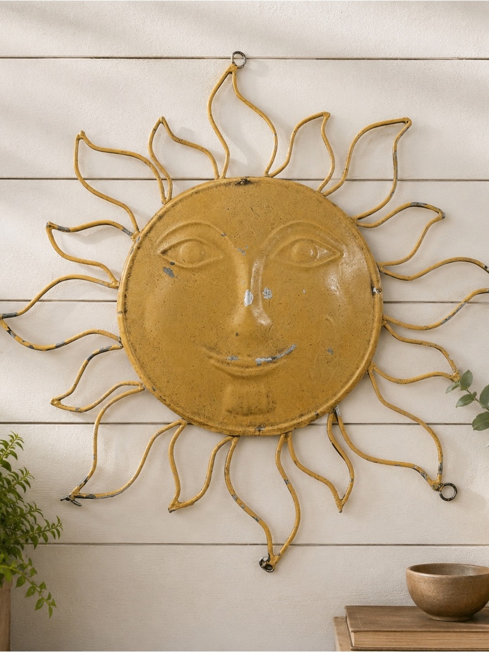 Vintage Handcrafted Metal Sun Face Wall Hanging 17.5”